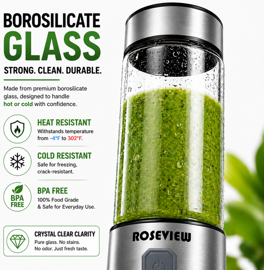 ROSEVIEW Blender Smoothie Portable for smoothies Glass bottle Mini USB rechargeable Handheld jet blend battery Shakes Cup juicer (US)