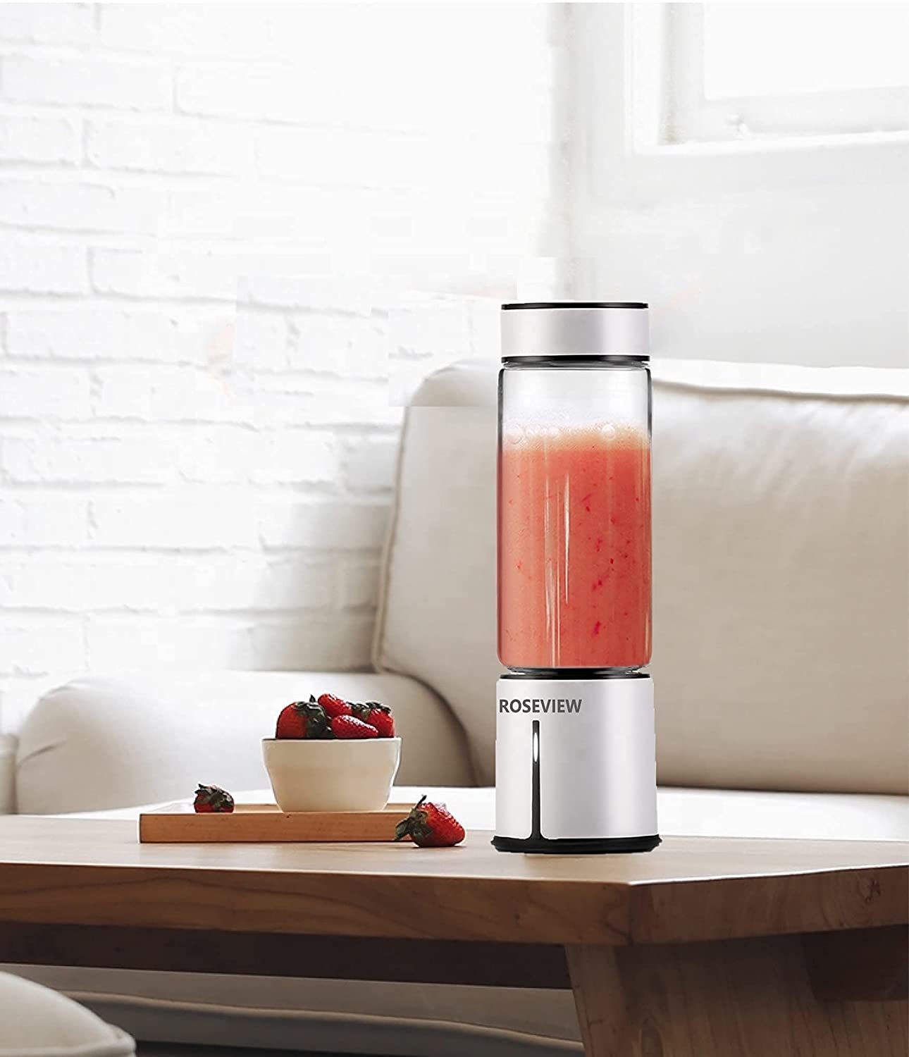 ROSEVIEW Blender Smoothie Portable jet blend smoothies Glass bottle Mini USB rechargeable Handheld 2 speed battery powered hand Mixer Shakes Cup fruit juicer Cordless maker (CA, White)