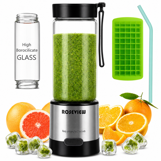 ROSEVIEW Blender Smoothie Portable jet blend smoothies Glass bottle Mini USB rechargeable Handheld battery hand Mixer Cup juicer Cordless (US)