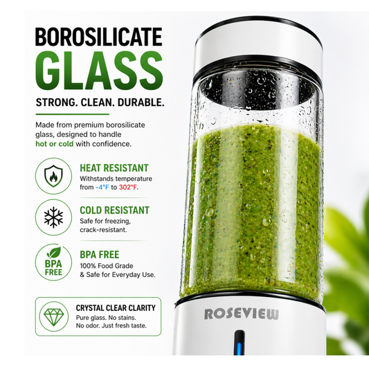ROSEVIEW Blender Smoothie Portable jet blend smoothies Glass bottle Mini USB rechargeable Handheld battery hand Mixer Cup juicer Cordless (US)