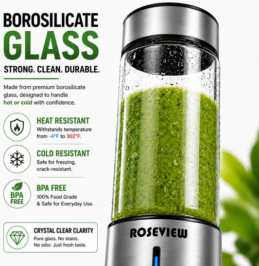 ROSEVIEW Blender Smoothie Portable jet blend smoothies Glass bottle Mini USB rechargeable Handheld battery hand Mixer Cup juicer Cordless (US)