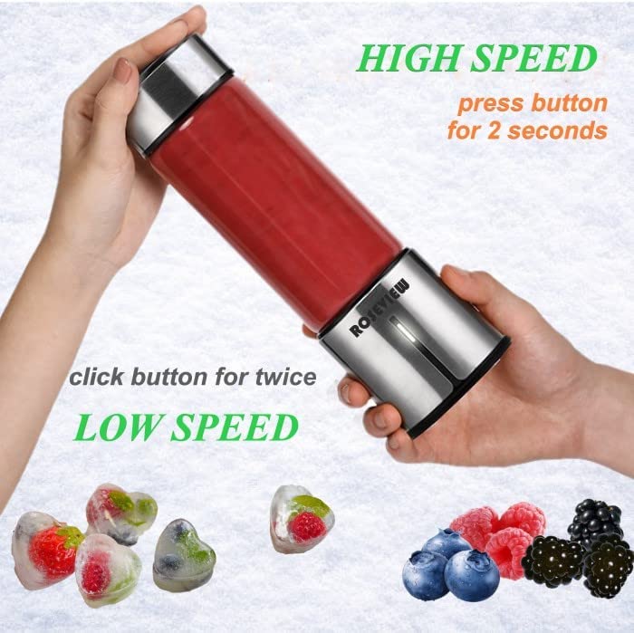 ROSEVIEW Blender Smoothie Portable for smoothies Glass bottle Mini USB rechargeable Handheld 2 speed battery powered hand blend Shakes Cup fruit juicer Cordless maker jet blend Mixer (US, Stainless)