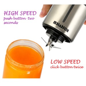 ROSEVIEW Blender Smoothie Portable for smoothies Glass bottle Mini USB rechargeable Handheld 2 speed battery powered hand blend Shakes Cup fruit juicer Cordless maker jet blend Mixer (US, Stainless)