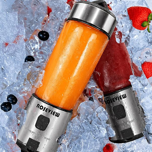 ROSEVIEW Blender Smoothie Portable jet blend smoothies Glass bottle Mini USB rechargeable Handheld battery hand Mixer Cup juicer Cordless (US)