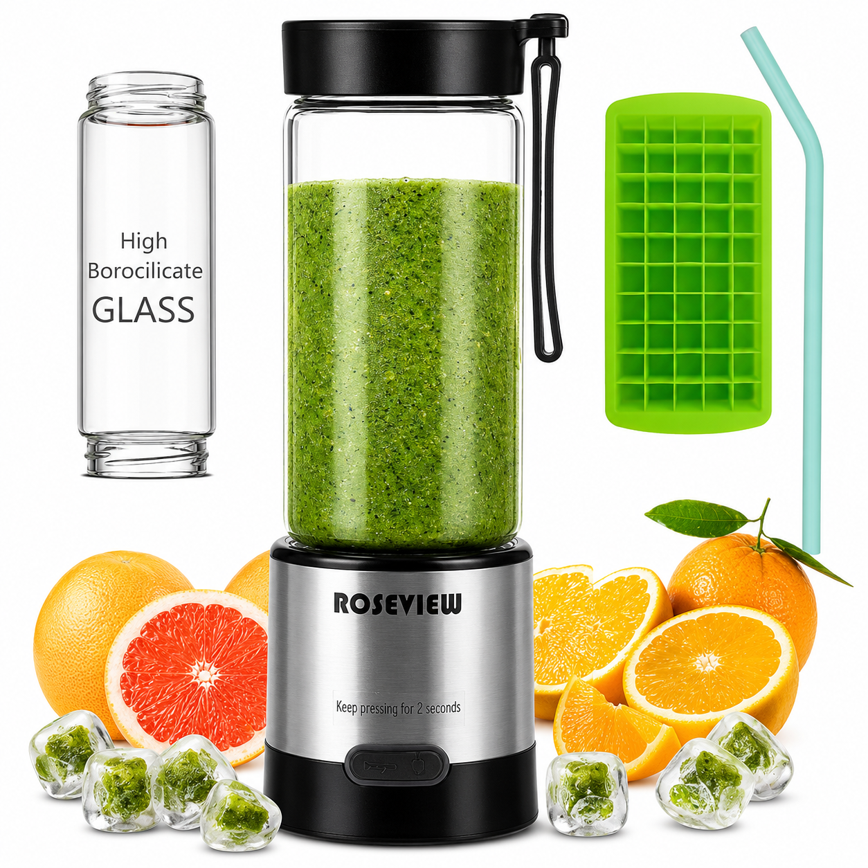 ROSEVIEW Blender Smoothie Portable jet blend smoothies Glass bottle Mini USB rechargeable Handheld battery hand Mixer Cup juicer Cordless (US)