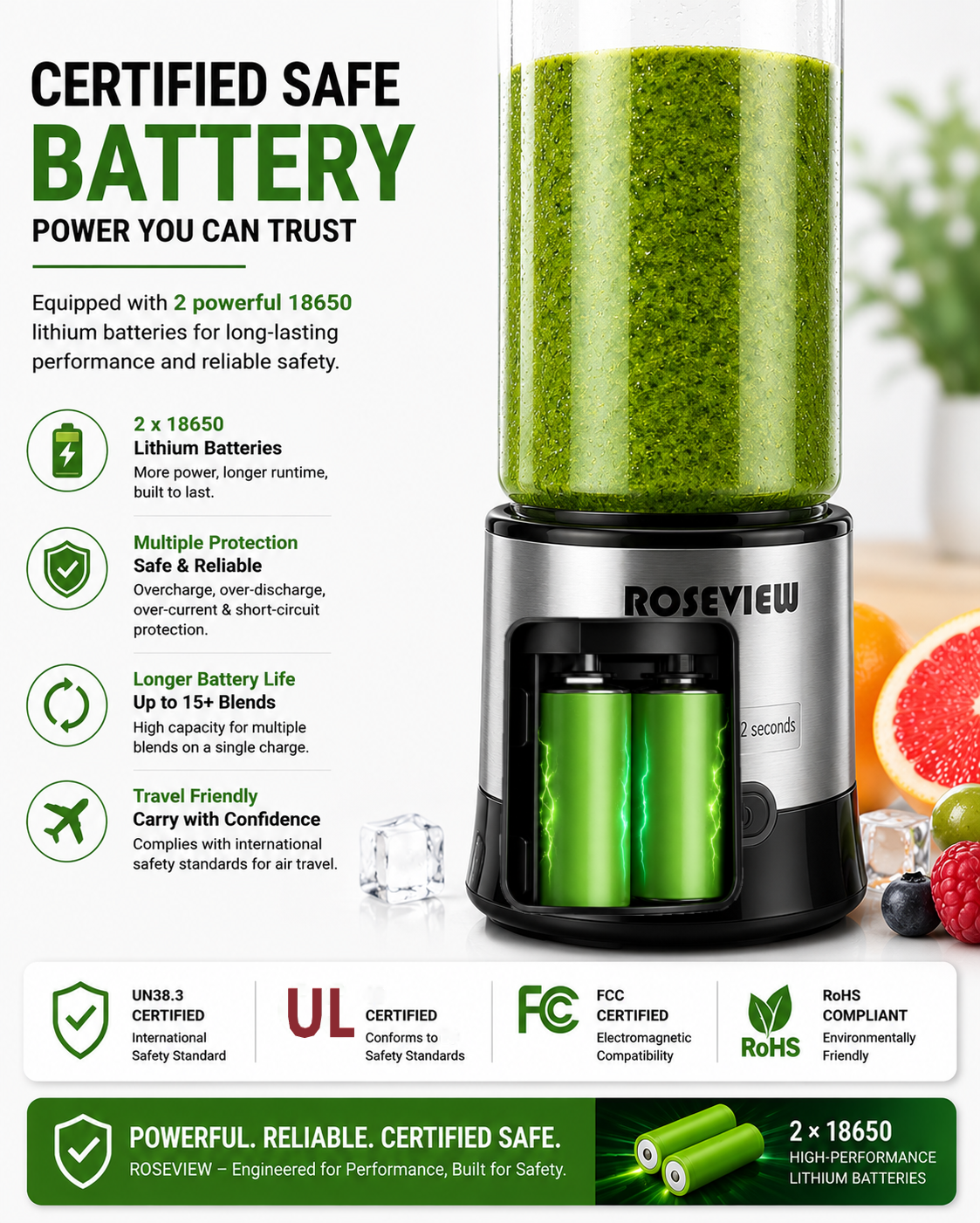 ROSEVIEW Blender Smoothie Portable jet blend smoothies Glass bottle Mini USB rechargeable Handheld battery hand Mixer Cup juicer Cordless (US)