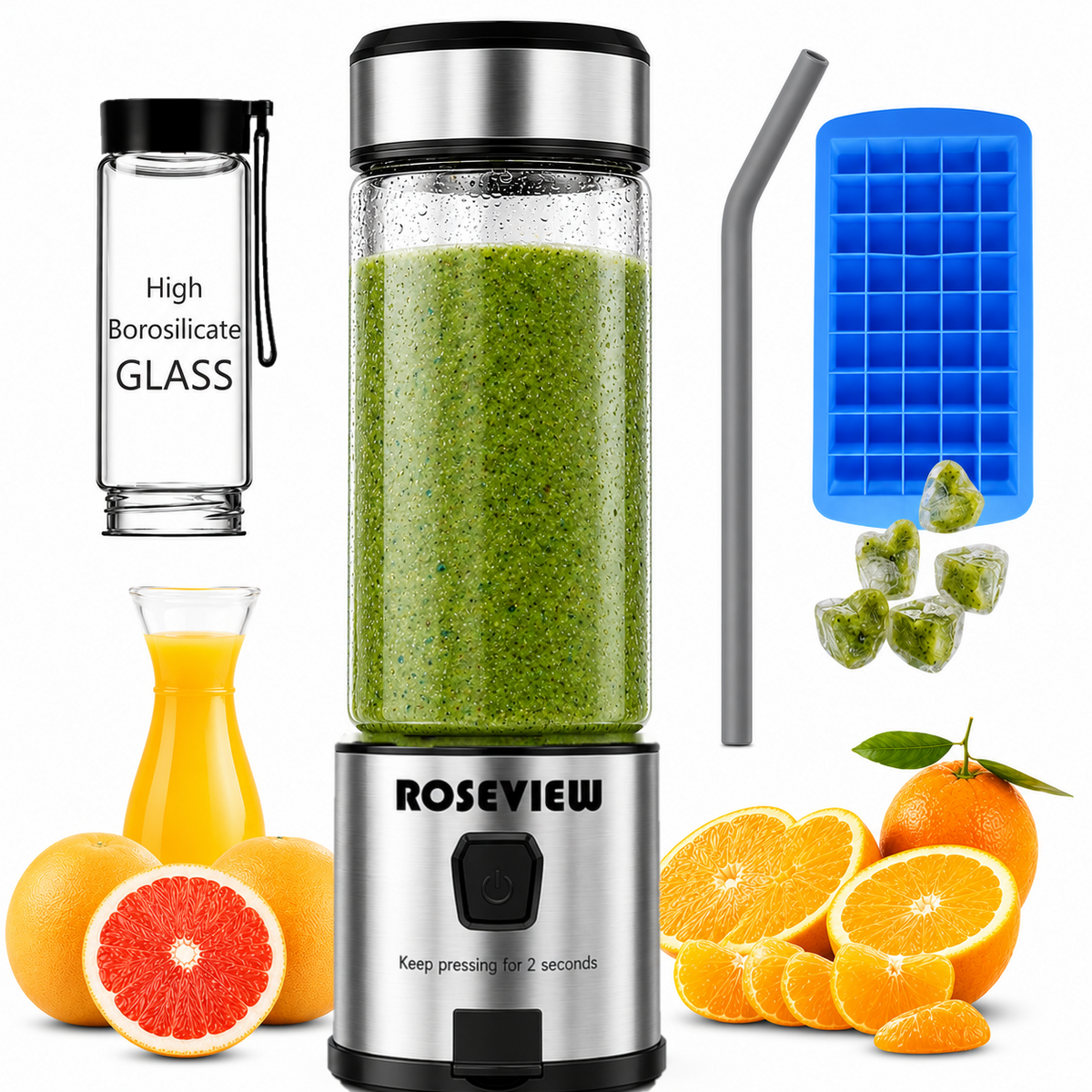 ROSEVIEW Blender Smoothie Portable jet blend smoothies Glass bottle Mini USB rechargeable Handheld battery hand Mixer Cup juicer Cordless (US)