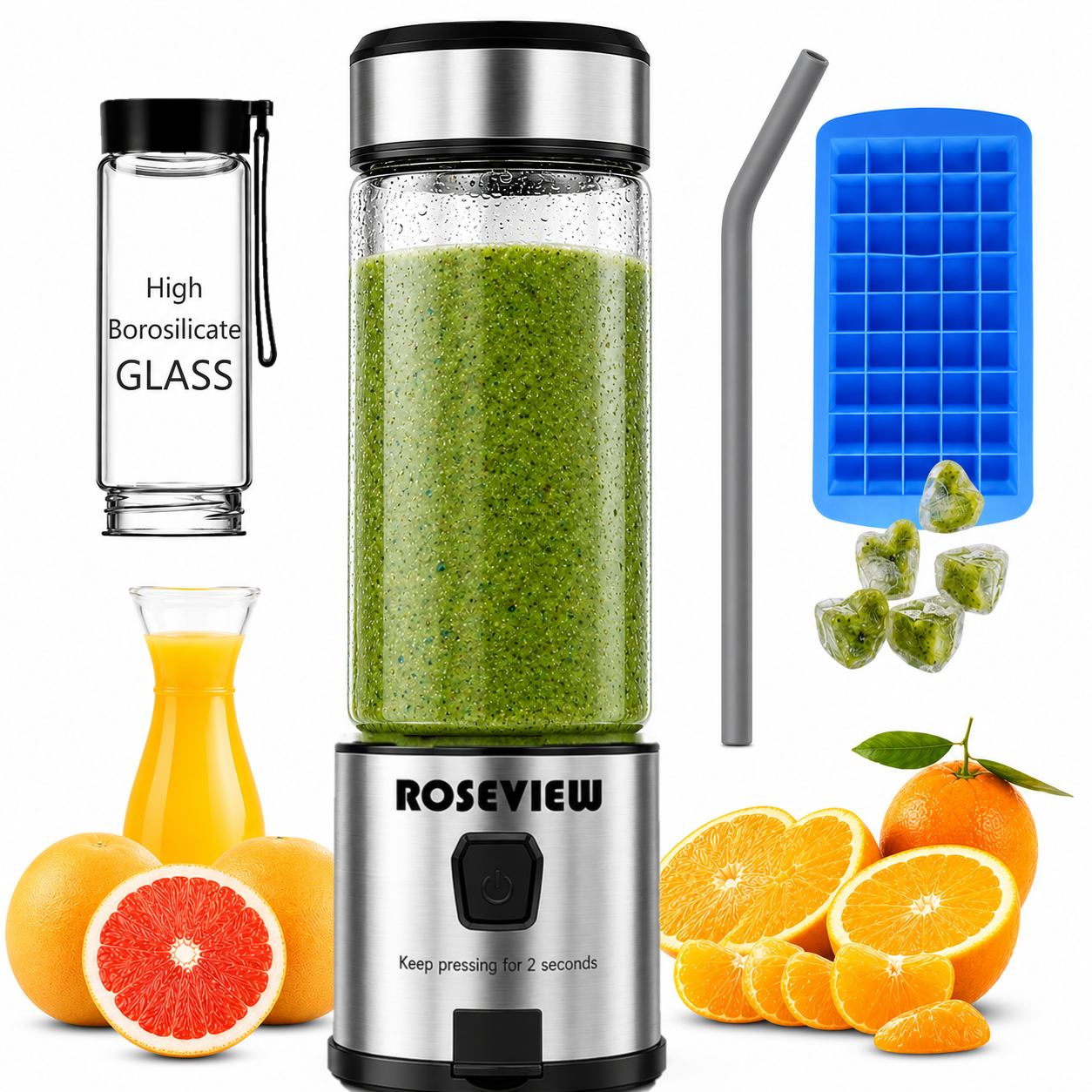 ROSEVIEW Blender Smoothie Portable jet blend smoothies Glass bottle Mini USB rechargeable Handheld battery hand Mixer Cup juicer Cordless (US)