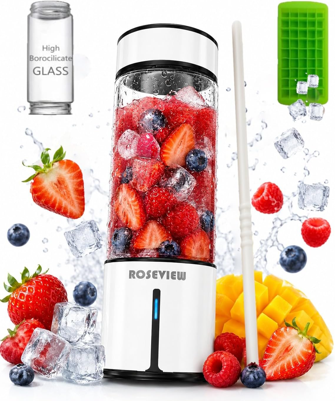 ROSEVIEW Blender Smoothie Portable jet blend smoothies Glass bottle Mini USB rechargeable Handheld battery hand Mixer Cup juicer Cordless (US)