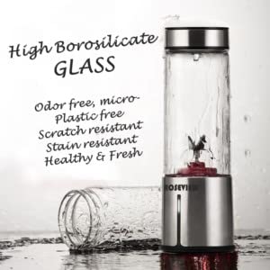 ROSEVIEW Blender Smoothie Portable for smoothies Glass bottle Mini USB rechargeable Handheld 2 speed battery powered hand blend Shakes Cup fruit juicer Cordless maker jet blend Mixer (CA, Stainless)