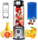 Portable Smoothie Blender ROSEVIEW Glass Cordless Mini Shakes Cup blend for smoothies USB rechargeable juicer 2 battery Handheld Personal travel Jet mixer